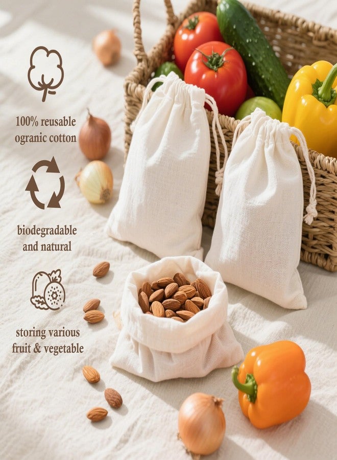 Klmnop Reusable Cotton Produce Bags, Organic Cotton Vegetable Bags Washable, Muslin Storage Bags with Drawstrings for Snacks, Clothes Storage and Shopping - Set of 8(2XL, 2L, 2M, 2S) - Image 5